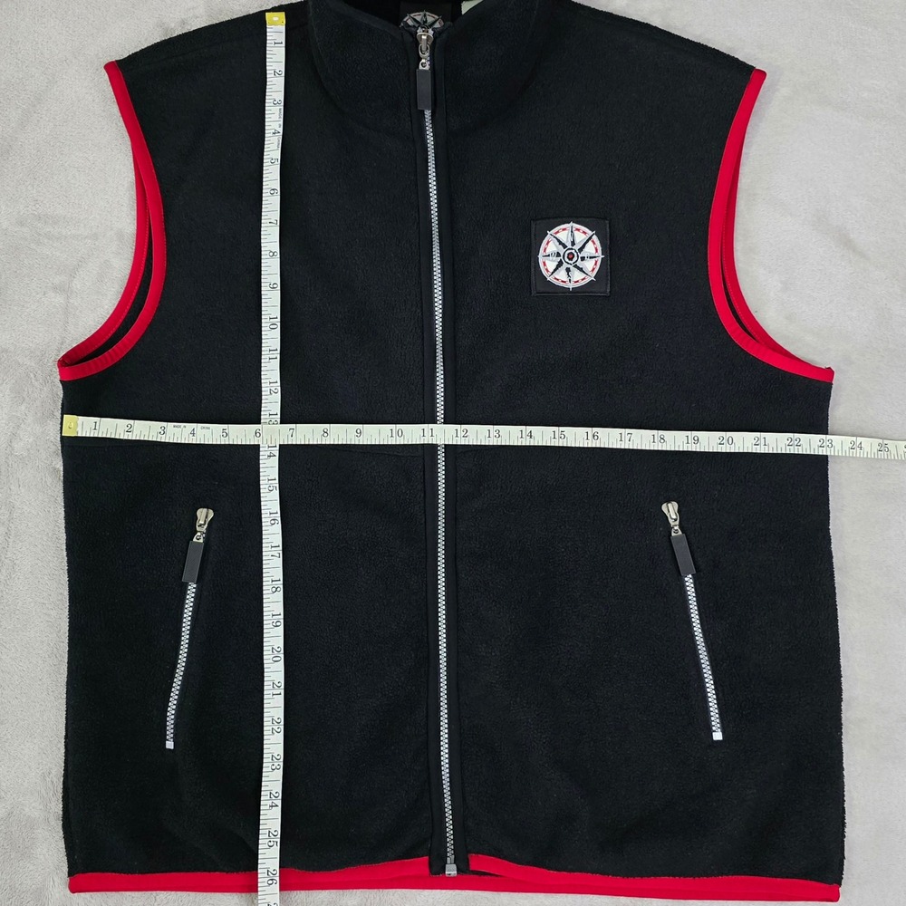 Vintage 1990s Marlboro Promo Black Fleece Full Zip Vest Red Trim Men's L Compass - Picture 3 of 6